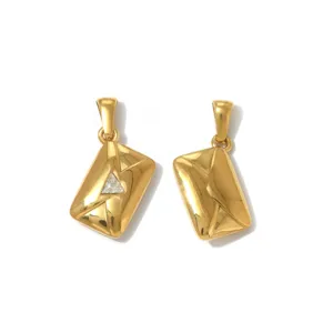 Gold envelope pendant necklace accessory DIY stainless steel jewelry component charm minimalist
