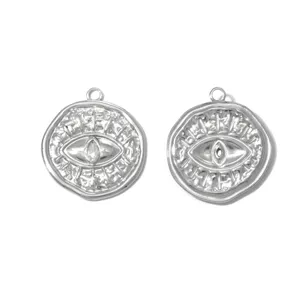 Stainless Steel Evil Eye Pendant Charms Retro Silver Tone DIY Jewelry Making Accessories