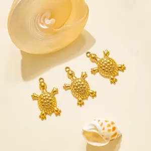 Colgantes de tortuga de acero inoxidable dorado para hacer joyas de estilo océano 3pcs