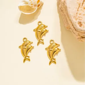 Colgantes de delfines dorados de acero inoxidable dijes DIY para hacer joyería 3 piezas