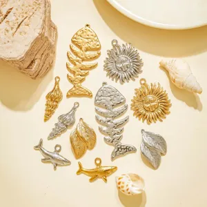 Stainless Steel Island Style Pendants For Jewelry Making DIY Charms Fishbone Sun Shark Conch Leaf Design Craft Supplies