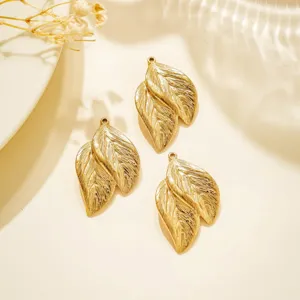 Gold stainless steel leaf pendants DIY jewelry accessories island style necklace charms