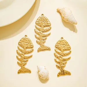 Gold stainless steel fish bone pendants for DIY jewelry making island style beach accessories