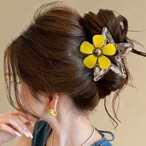 Acetat Blume Fünfeck Haarklammer schicke metallische Stern Haarspange Damen Sommer Styling