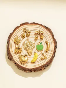 Stainless steel 3D fruit charms, cherry, banana, grape, apple DIY jewelry pendants.