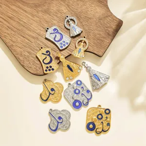 Pendentif émail bleu en acier inoxydable portrait relief bijoux DIY accessoires lot
