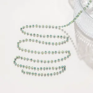 Cadena de cuentas de cristal verde de acero inoxidable DIY para accesorios de joyería.