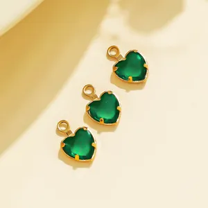 Green heart pendant charms gold bezel DIY jewelry accessories stainless steel chic charm