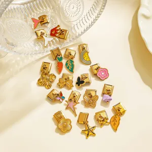 Stainless steel modular Italian charm bracelet links, DIY hanging pendant jewelry accessories.