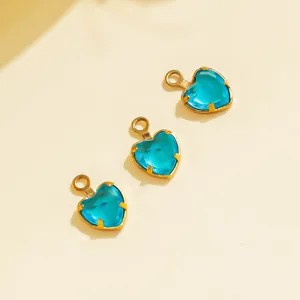 Blue heart pendant charm stainless steel bezel DIY jewelry making accessories for necklace bracelet 3pcs