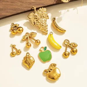 Stainless Steel 3D Fruit Pendants Cherry Banana Grape Apple Strawberry DIY Jewelry Findings Craft Keychain Bag Charms Accessories
