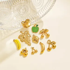 Stainless steel 3D fruit pendants, cherry banana grape apple charms for DIY jewelry making.