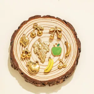Stainless steel 3D fruit charms, cherry banana grape apple strawberry, DIY jewelry making.
