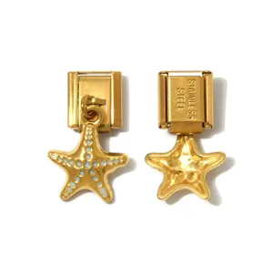 Stainless steel Italian charm link with cute starfish pendant DIY bracelet jewelry accessory.