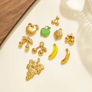 Stainless steel 3D fruit pendants cherry banana grape apple strawberry DIY jewelry charms