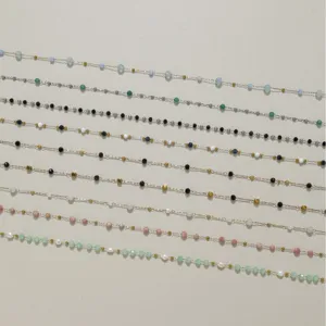 Handmade DIY Material Stainless Steel Crystal Beaded Chain Necklace Bracelet Earrings Making Materials Crystal Metal Spacers Link Chain For Jewelry Crafting