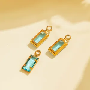French vintage geometric blue gemstone stainless steel pendant DIY jewelry detail view