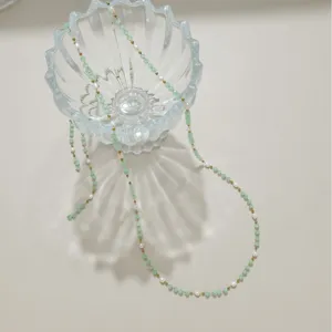 Green crystal pearl beaded chain main view showcasing handmade jewelry DIY materials.