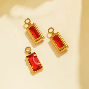 Red gemstone geometric pendant charms gold edge stainless steel DIY jewelry accessories