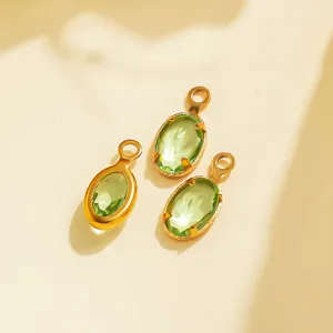 Exquisite oval green gemstone pendant with gold bezel setting, ideal for DIY jewelry making.