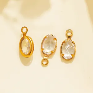 French retro stainless steel oval clear gemstone charm DIY jewelry pendant accessories