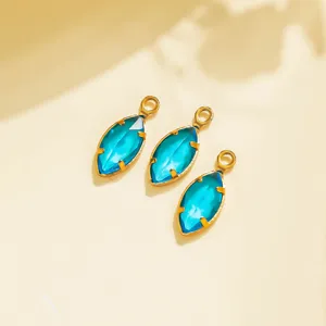 French vintage blue gemstone marquise stainless steel pendant DIY jewelry making craft charm