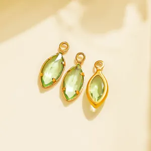 Green marquise crystal pendant, gold stainless steel bezel DIY jewelry making accessories.