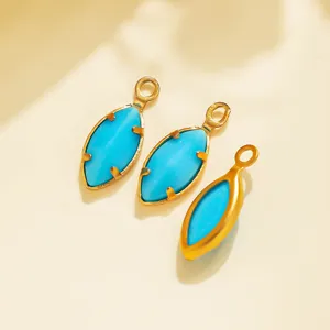 Detailed view of French vintage marquise blue gemstone stainless steel DIY pendant charms.