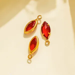 Detail view of marquise red stone stainless steel pendant charm DIY jewelry accessory