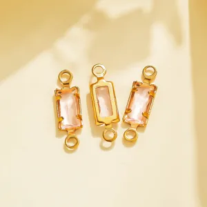 Close-up detail of French vintage pink crystal stainless steel geometric DIY jewelry connector.
