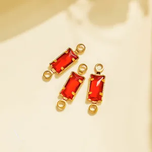 French vintage rectangular red gemstone stainless steel double loop DIY jewelry pendant connector
