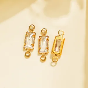 Stainless steel geometric double-loop pendant detail with clear crystal for DIY jewelry.