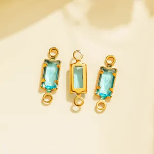 French vintage stainless steel blue crystal geometric connector DIY jewelry accessories.