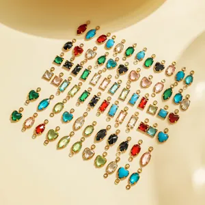 French Vintage Stainless Steel Geometric Pendant Connector Rhinestone Charm For DIY Jewelry Making Bags Accessories