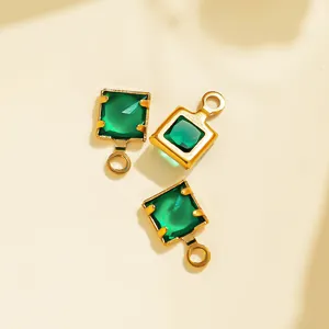 Green gemstone geometric metal pendant DIY jewelry accessory for necklace bracelet crafting making.