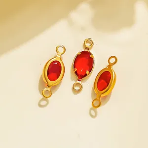 French vintage red gemstone stainless steel double hanging pendant DIY jewelry accessory
