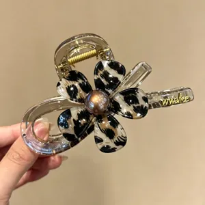 Molletta per capelli con stampa leopardo fiore donna grande clip per capelli eleganti