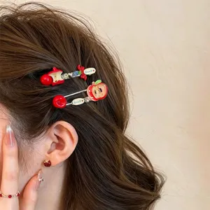 Schattige rode appel strass haarspeld stijlvolle metalen haaraccessoires voor dames mode