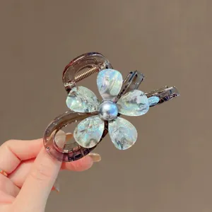 Koreanische Glitzer Blumen Haarklammer, große transparente Haarklammer für den Alltag.