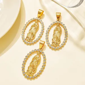 Stainless steel rhinestone Virgin Mary religious pendant DIY jewelry accessories keychain charms.