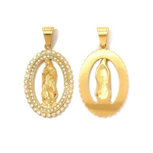 Gold Stainless Steel Rhinestone Virgin Mary Pendant Necklace DIY Jewelry Making Charm