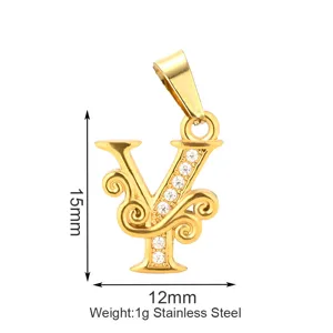 Ciondolo lettera Y in acciaio inossidabile con zirconi e design elegante per gioielli DIY.