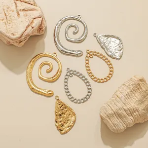 Roestvrij Stalen Geometrische Hangers Voor Sieraden Maken 18K Verguld Spiraal Traan Lava Textuur DIY Accessoires