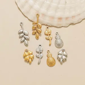 304 Stainless Steel DIY Charms Pineapple Clover Leaf Rose Pendants For Necklace Earring Jewelry Making Accessories