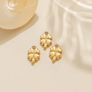 Stainless steel four leaf clover heart pendant charms for DIY necklace and earrings making detail