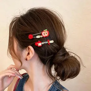 Rode appel kers haarspeld strass steen zijclip schattige haaraccessoires voor vrouwen