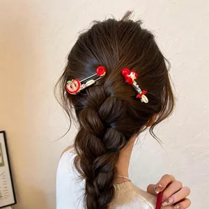 Charmante rode appel haarspelden sprankelende strass steen side clips schattige veiligheidsspeld haar