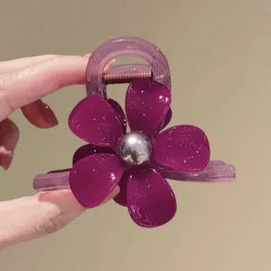 Paarse acetaat bloem haarclip elegante metalen midden haaraccessoire voor dagelijkse styling.