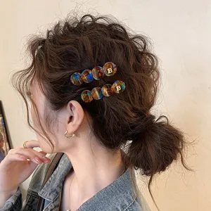 Acetat Kreis Haarspange Für Damen Geometrische B Logo Entenschnabel Clip Schildpatt Seitenhaarnadel Stilvolle Haar Accessoires