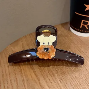 Koreanischer dunkelbrauner Welpen Haarklammer süßer Acetat Hai Clip für Frisur Details Ansicht